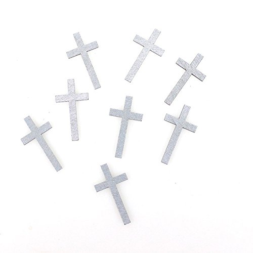 N/A 8 x Streudeko Holz Kreuz 4,3cm Hochzeit Taufe Geburt Tischdeko, Farbe:Silber von n.a.
