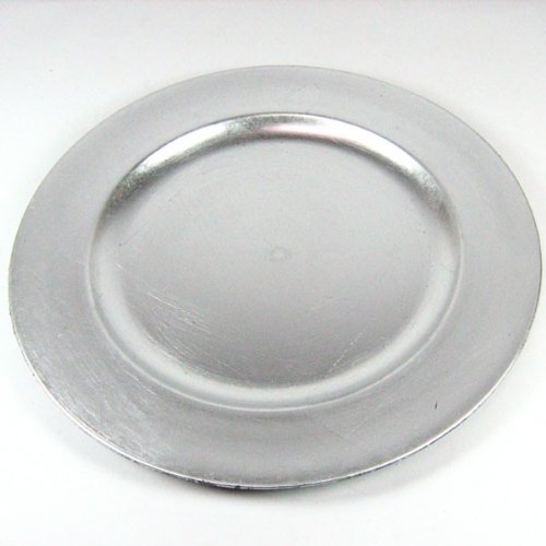 N/A Dekoteller Teller Platzteller Poly rund D 20cm mit 3cm Rand Used Look wiederverwendbar, Farbe:Silber von n.a.