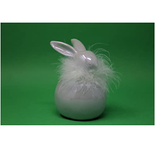 n.v. Hase grau glänzend aus Porzellan mit weißem Federnkranz 12cm Hoch von n.v.
