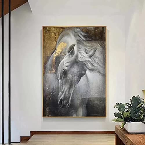 Wanddekoration Malerei Moderne Golden White Horse Leinwand Gemälde Tier Poster und Drucke Wandkunst Bilder für Wohnzimmer Dekoration -60x80cm von nSuLiShangMao