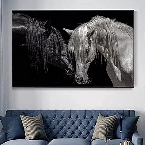 Wanddekoration Malerei Modernes Afrika Paar Pferd Leinwand Gemälde Schwarz und Weiß Pferd Poster und Druck Wandkunst Bilder für Wohnzimmer Dekor-60x80cm von nSuLiShangMao