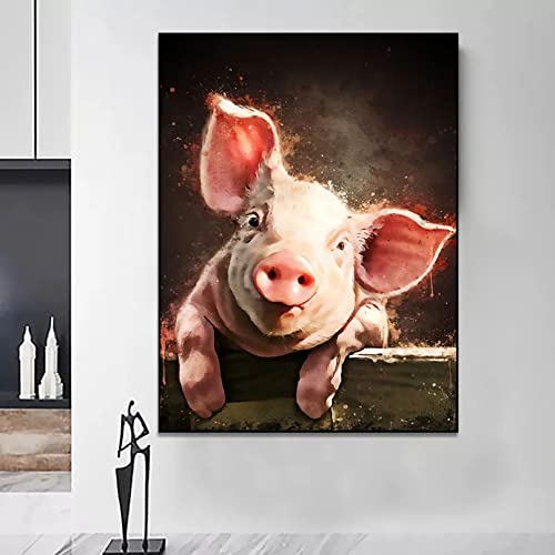 Wandleinwand dekorativer Druck Abstraktes niedliches rosa Schwein Haustier Poster und Druck Vintage Leinwand Malerei Tier Wandbild für Wohnzimmer Dekoration-40x60cm von nSuLiShangMao