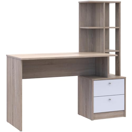 nabbi Universeller Schreibtisch mit Regal Talent T7 P – Sonoma-Eiche/Weiß Möbel | Kinderzimmer | PC und Schreibtische für das Kinderzimmer | Schreibtische für Kinderzimmer von nabbi
