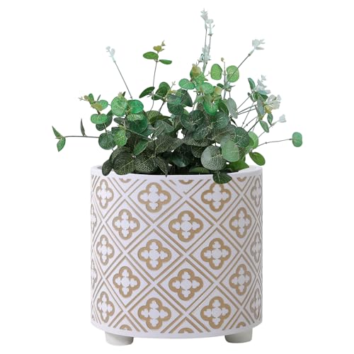 nacltlo 20,3 cm Pflanztöpfe, Übertopf mit Drainageloch, moderner zylinderförmiger Blumentopf - Innen- und Außenpflanzen für Zuhause & Büro, Weiß & Gold nacltlo 20,3 cm Pflanztöpfe, Übertopf mit Drainageloch, moderner zylinderförmiger Blumentopf - Innen- und Außenpflanzen für Zuhause & Büro, Weiß & Gold von nacltlo