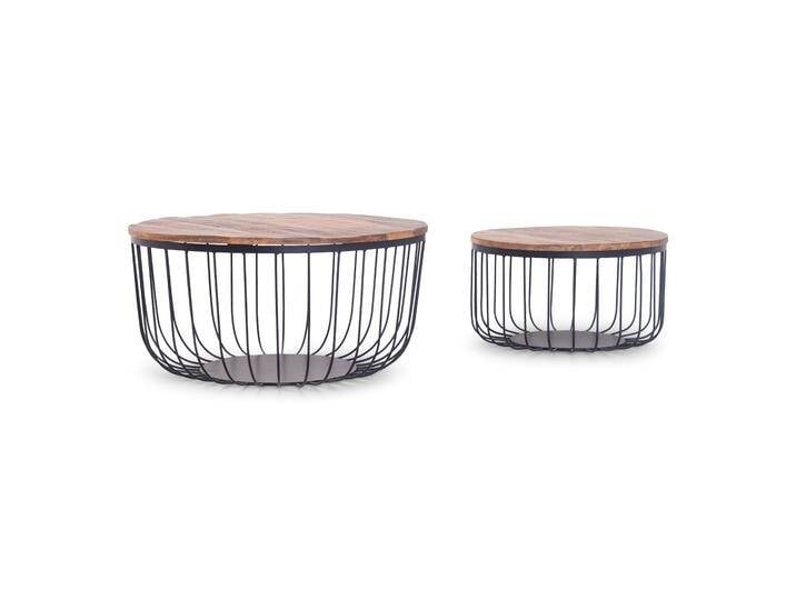 House of Woods 2er-Set Couchtische Tracery Natur Holz 76x76x38 cm NADUVI von naduvi