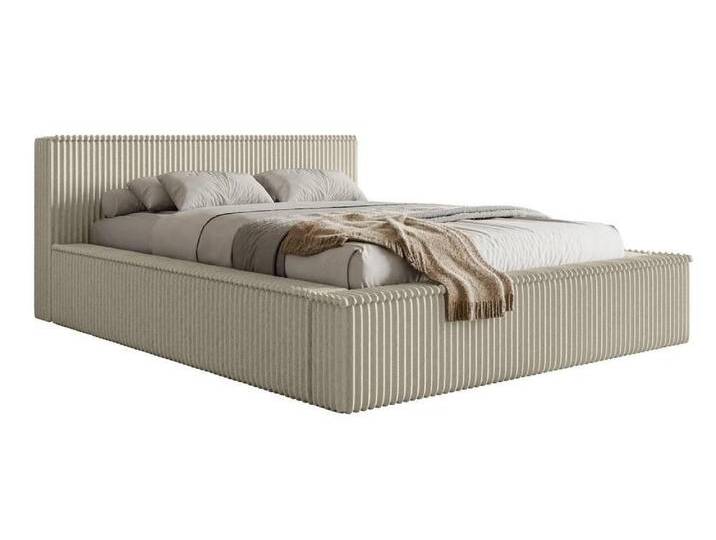 NADUVI Collection Bettgestell Rafe Rippenstoff 160 x 200 cm Beige Cord 235x195x36 cm NADUVI von naduvi