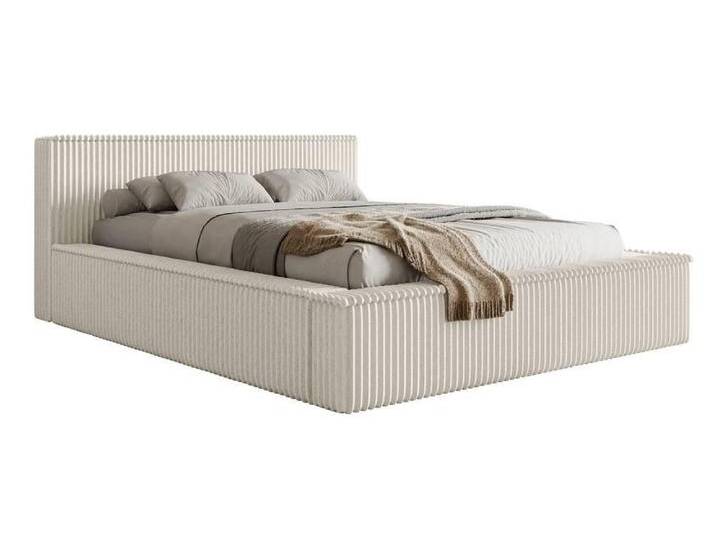 NADUVI Collection Bettgestell Rafe Rippenstoff 160 x 200 cm Weiß Cord 235x195x36 cm NADUVI von naduvi