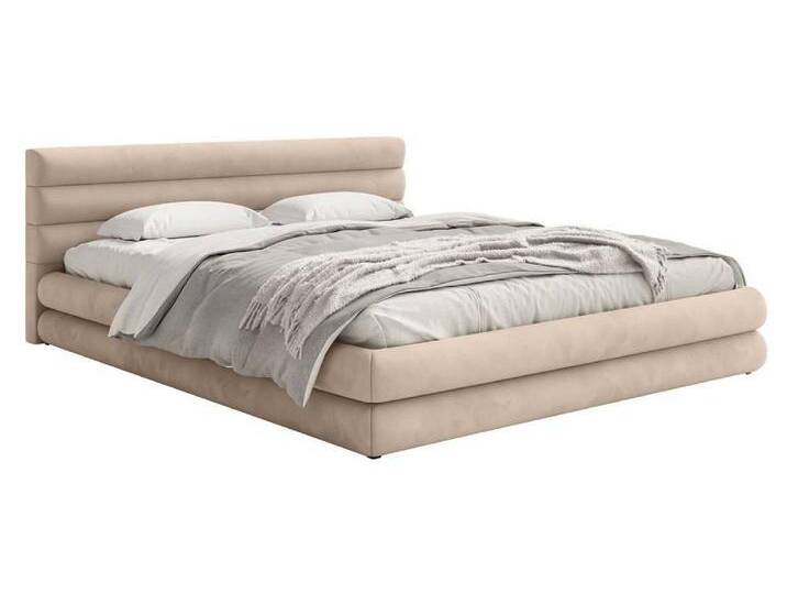 NADUVI Collection Polsterbett Alvaro Chenille 140 x 200 mit Bettkasten Beige Samt 218x160x90 cm NADUVI von naduvi