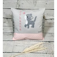 Namenskissen Mädchen Katze Elli Name Kissenbezug 40 X cm Personalisiert von naehdesigns
