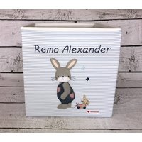 Spielzeugbox Junge Hase Spielzeugkiste Spielzeug Wäschebox Box Kiste Größe 33 X 38 cm Personalisiert von naehdesigns