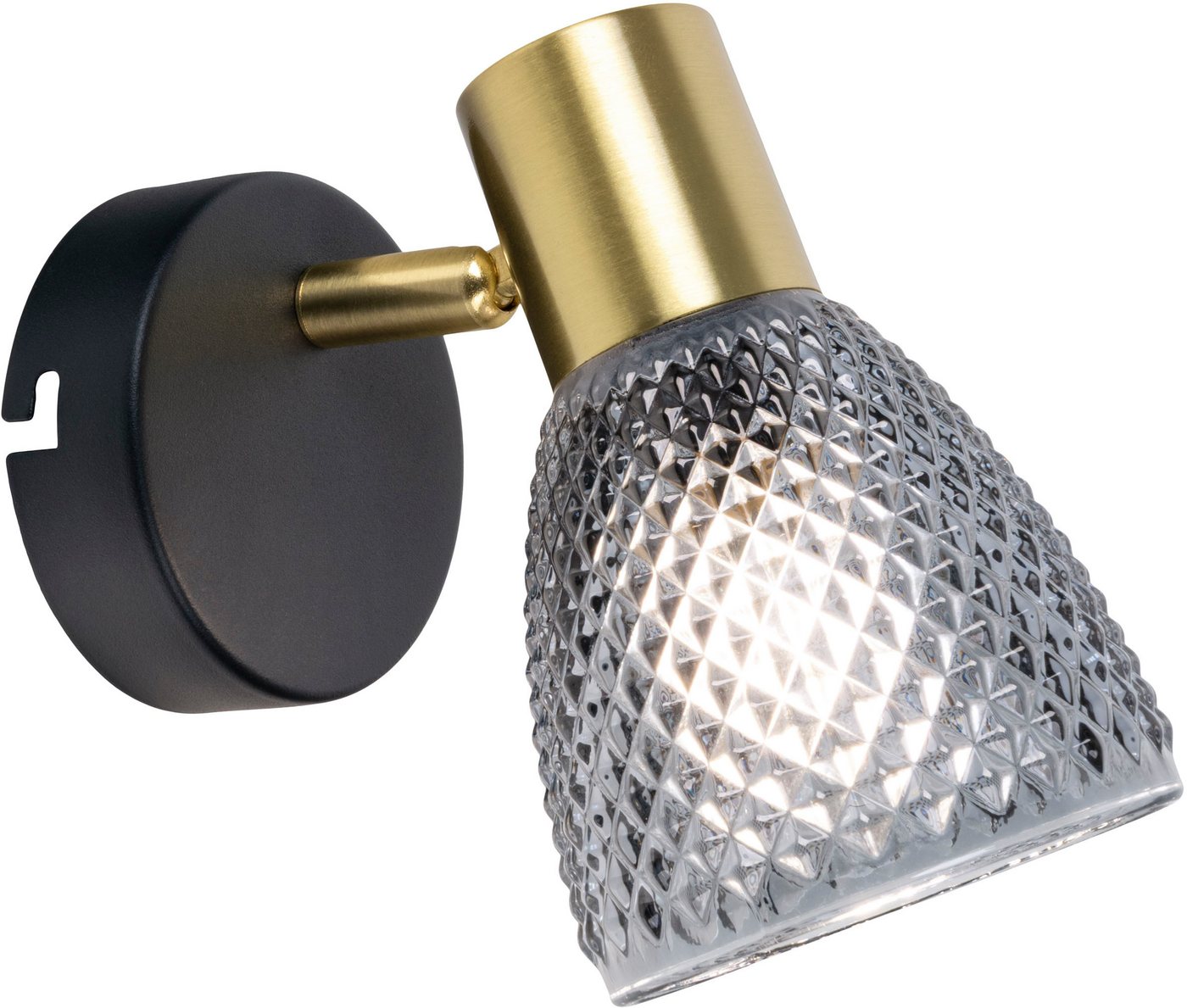 näve Wandleuchte Lindita, ohne Leuchtmittel, 1er Spot, Relief-Glasschirm smokey, Gestell messing matt, 1x E14 exkl. näve Wandleuchte Lindita, ohne Leuchtmittel, 1er Spot, Relief-Glasschirm smokey, Gestell messing matt, 1x E14 exkl. von näve