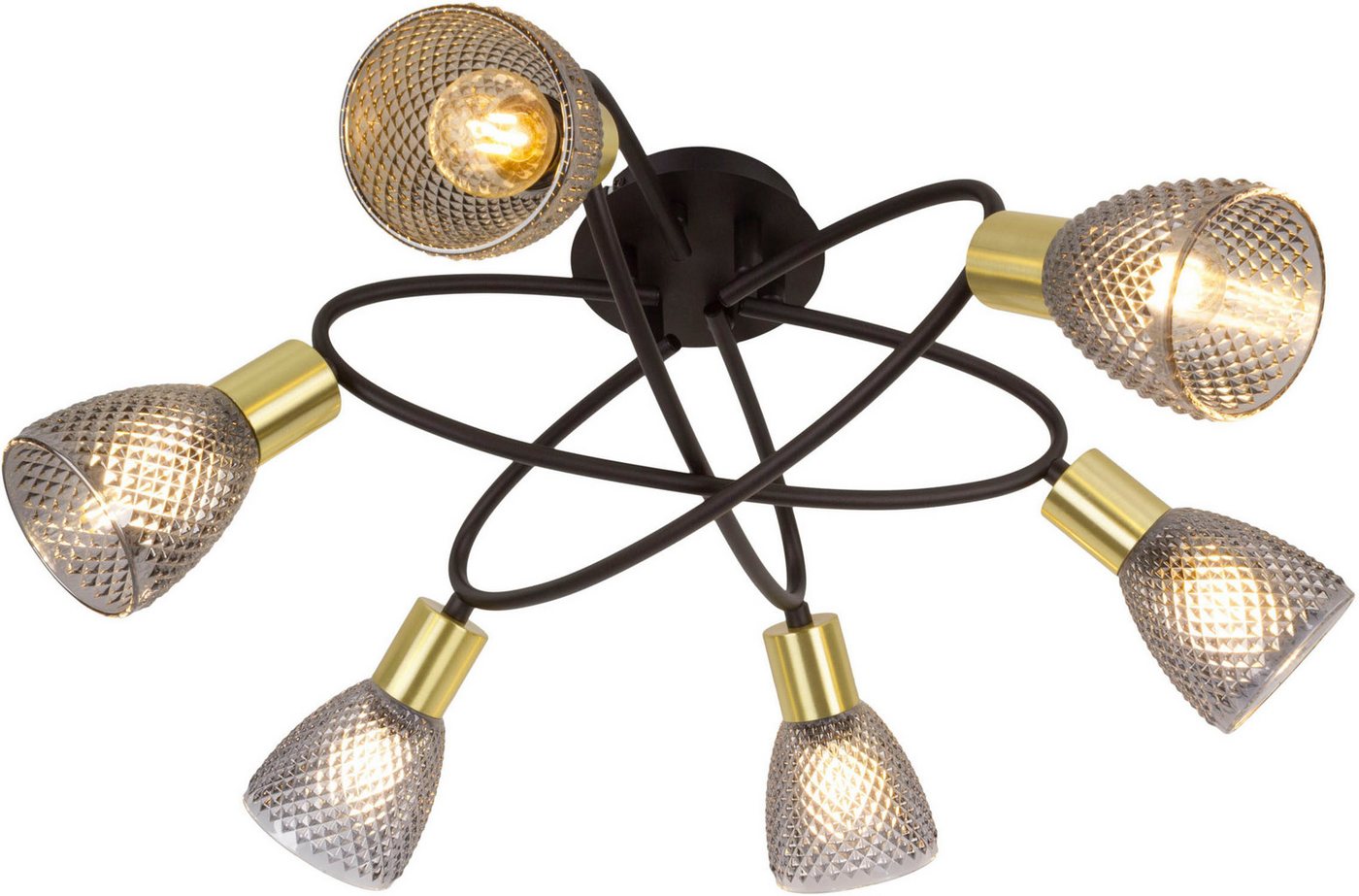 näve Deckenleuchte Lindita, ohne Leuchtmittel, 6er Spot, Relief-Glasschirm smokey, Gestell messing matt, 6x E14 exkl. näve Deckenleuchte Lindita, ohne Leuchtmittel, 6er Spot, Relief-Glasschirm smokey, Gestell messing matt, 6x E14 exkl. von näve