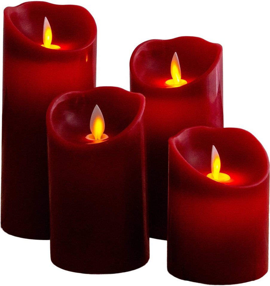 näve Dekolicht Kerzen, Timerfunktion, dimmbar über Fernbedienung, mehrere Helligkeitsstufen, LED fest integriert, Warmweiß, 4er Set (Höhe 10cm 12,5cm 15cm 17,5cm) rot dimmbar Timer Ã˜ 7,5cm von näve