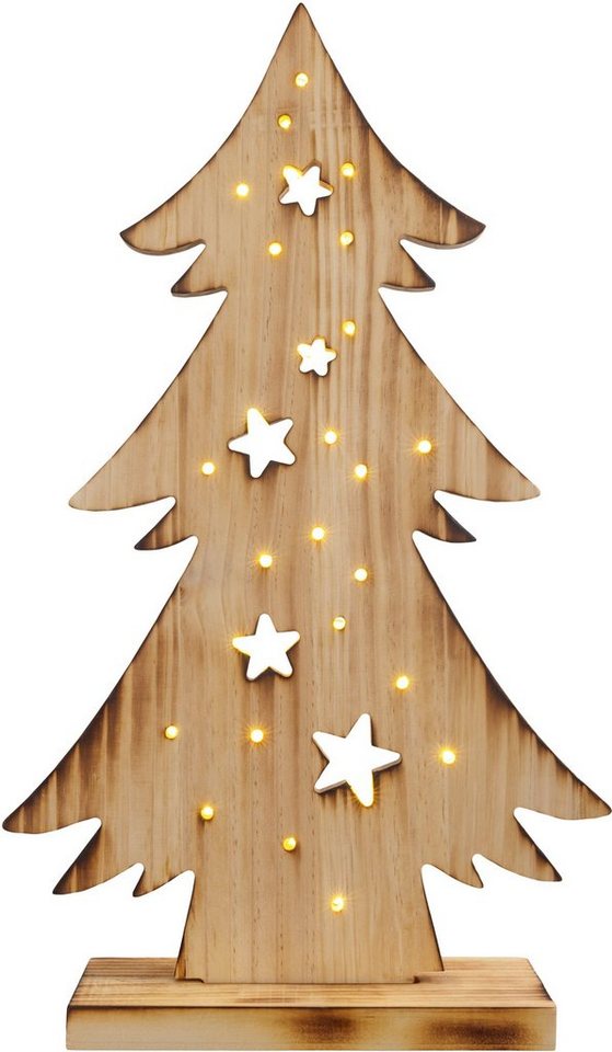 näve LED Baum Tannenbaum, Weihnachtsdeko aus Holz, Timerfunktion, LED fest integriert, Warmweiß, Holz-Stehleuchte, Höhe ca. 47,5 cm, Batteriebetrieben von näve