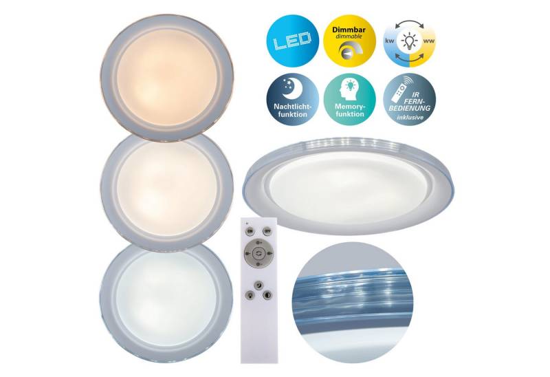 näve LED Deckenleuchte Claire, CCT - über Fernbedienung, Memoryfunktion, Nachtlichtfunktion, LED wechselbar, warmweiß - kaltweiß, CCT, Memory, Nachtlicht, dimmbar per Infrarot-Fernbedienung inkl. von näve