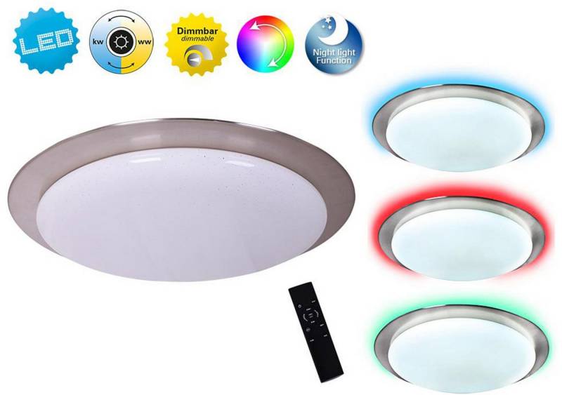 näve LED Deckenleuchte Turin, LED fest integriert, warmweiß - kaltweiß, Schirm Kristalleffekt, Nachtlicht, CCT, RGB Rahmenbeleucht., dimmbar von näve