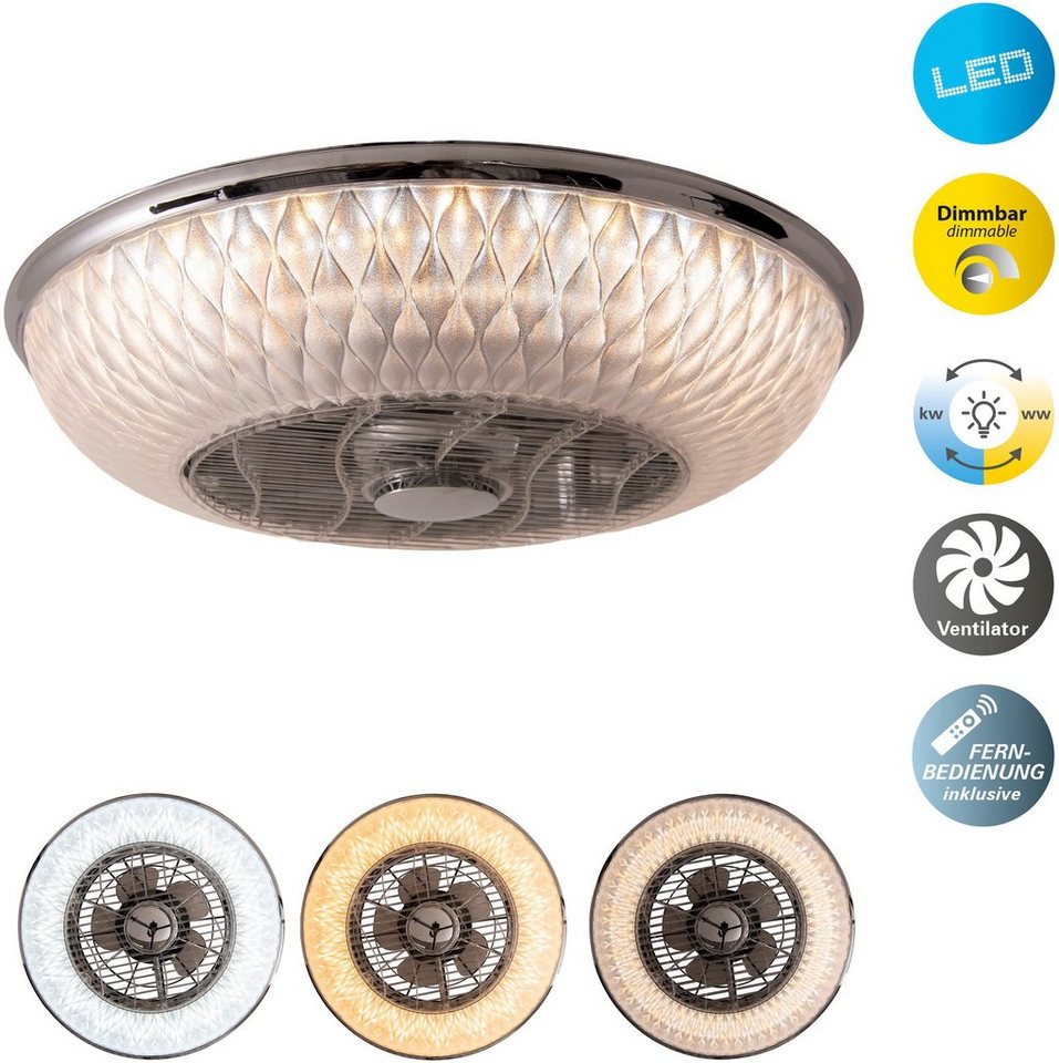 näve LED Deckenleuchte Viento, Ventilatorfunktion, LED fest integriert, warmweiß - kaltweiß, Ventilator, CCT, dimmbar, Fernbedienung, Batterien AAA 1,5v von näve