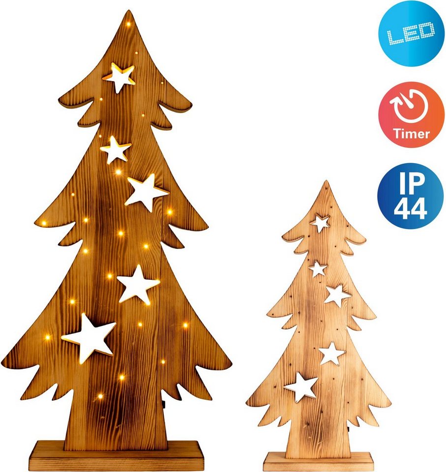 näve LED Dekoobjekt LED-Holztannenbaum h: 70cm, Weihnachtsdeko aussen, Ein-/Ausschalter, LED fest integriert, Warmweiß, Timerfunktion (6on/18off), AA Batterie 1,5V, für Außen geeignet von näve