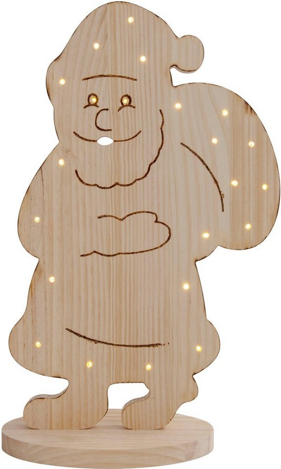 näve LED Dekoobjekt Santa klein, Weihnachtsdeko aus Holz, Timerfunktion, LED fest integriert, Warmweiß, Holz-Stehleuchte, Höhe ca. 49 cm, Batteriebetrieben von näve