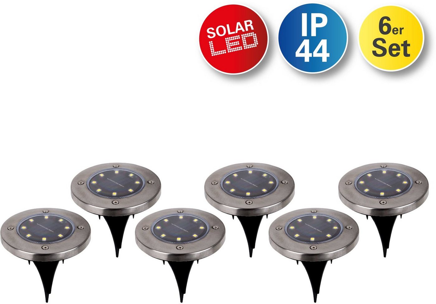 näve LED Gartenleuchte Kian, LED fest integriert, Warmweiß, LED Solar-Boden-Erdspieß, 6er Set von näve