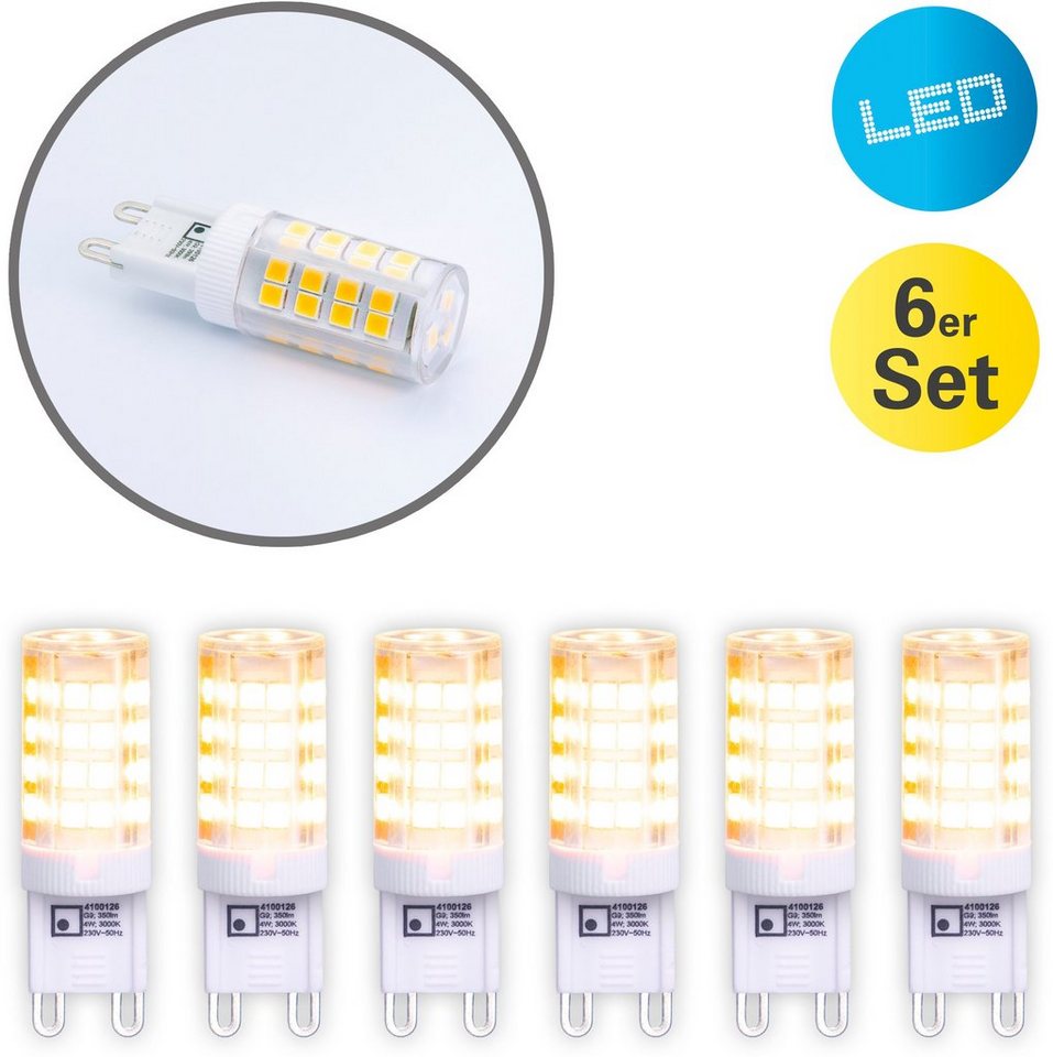 näve LED-Leuchtmittel, G9, 6 St., Warmweiß, 6er-Set, Leuchtmittel G9/3,5W, Effizienzklasse F, Keramik/Kunststoff von näve