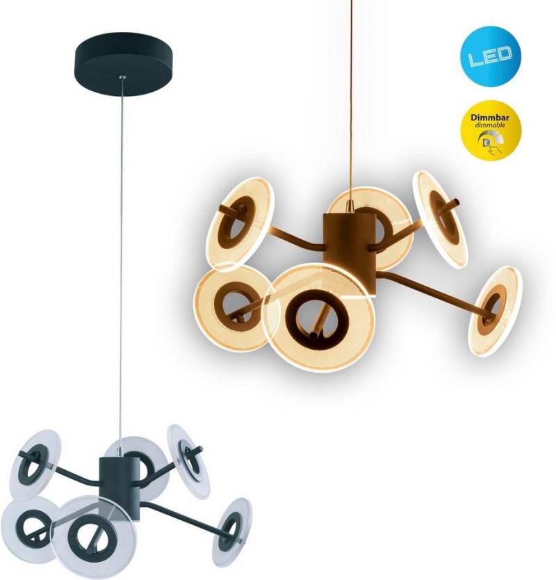 näve LED Pendelleuchte Discus, Dimmfunktion, LED fest integriert, Warmweiß, LED 6flg., dimmbar per Wandschalter in 3 Stufen, H: ca. 150 cm von näve