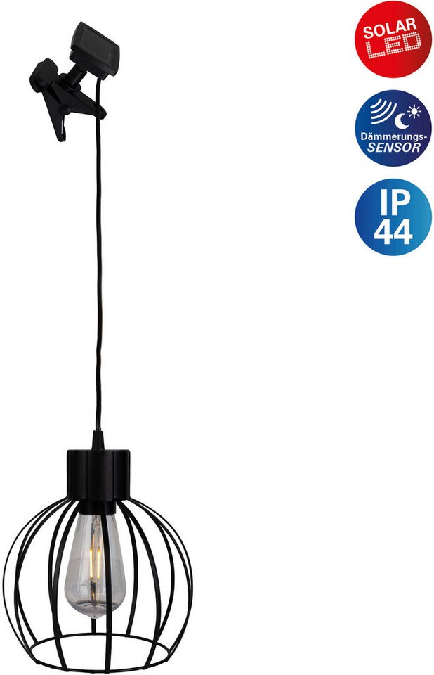 näve LED Solarleuchte Solar- / Pendelleuchte schwarz "GRID", LED fest integriert, Warmweiß, Inkl. Dämmerungssensor von näve