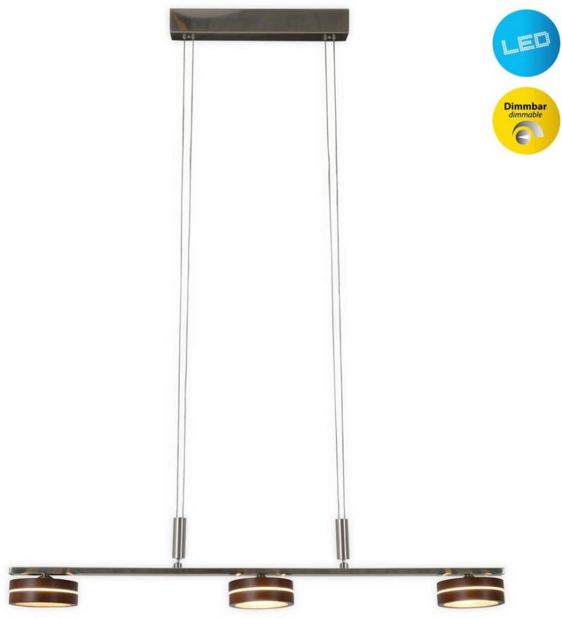 näve LED Pendelleuchte "Triberg", LED fest integriert, Warmweiß, 3 flg., Schirme Holz (Eiche), Wanddimmer, Höhe verstellbar 80-150cm von näve
