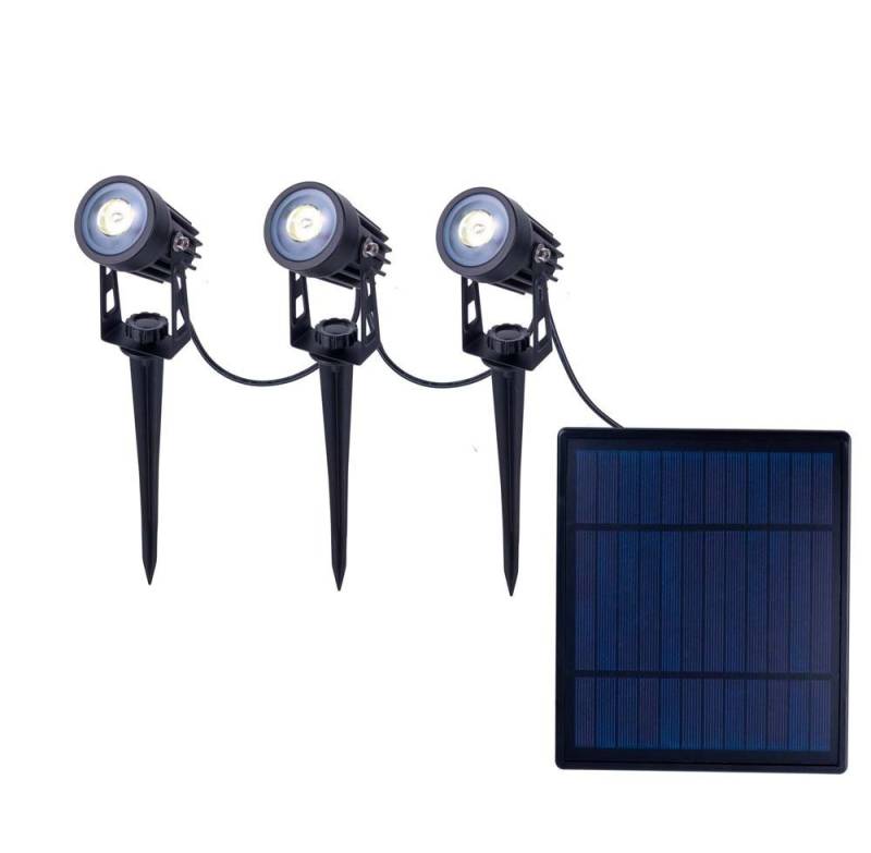 näve LED Solarleuchte, LED-Leuchtmittel fest verbaut, Neutralweiß, Solarleuchte Spotleuchte Außenleuchte Gartenleuchte LED 3-Flammig IP44 von näve