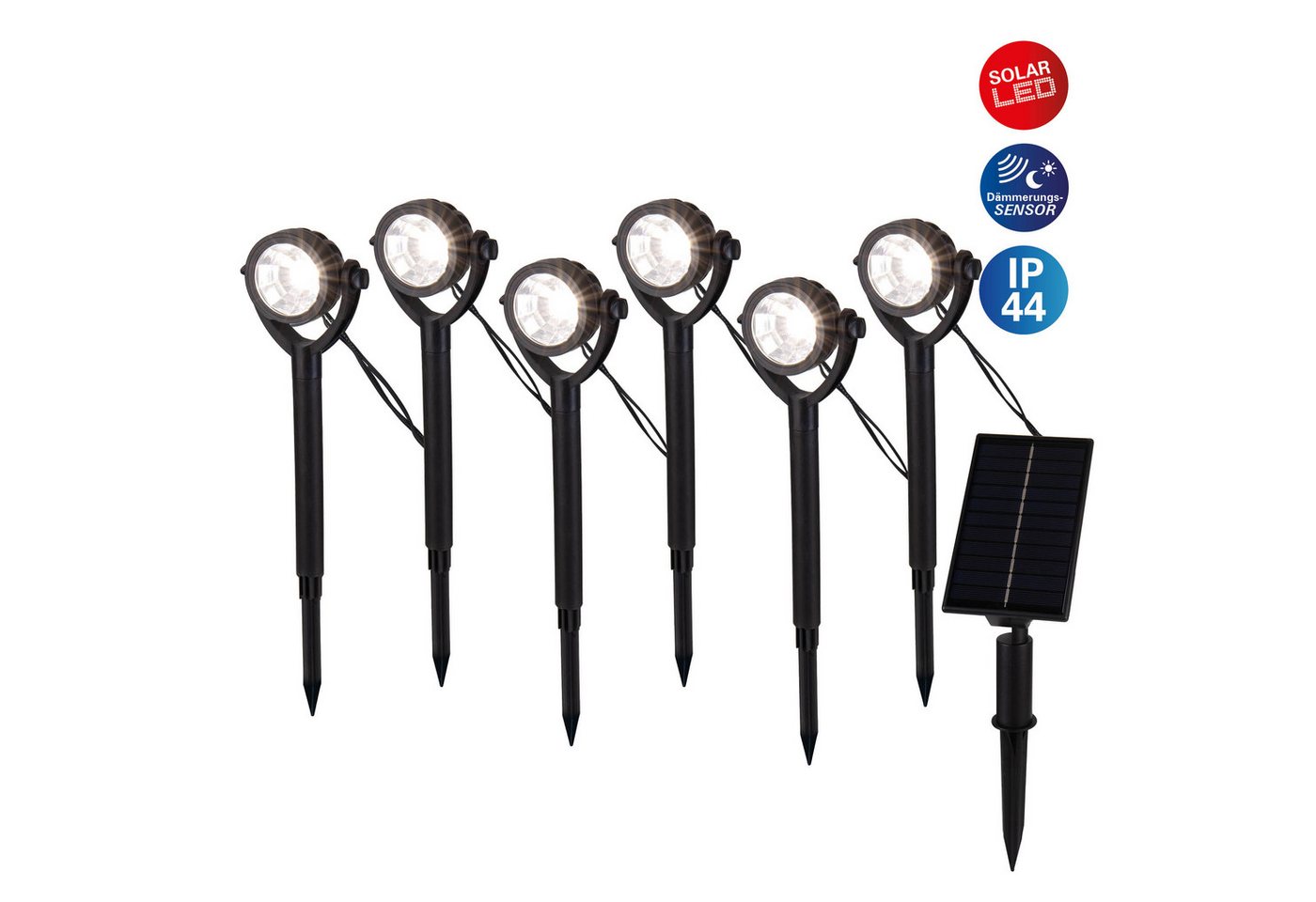 näve LED Solarleuchte Nomi, Ein-/Ausschalter, Tageslichtsensor, LED fest integriert, Warmweiß, Erdspieß 6er Set, inkl. Dämmerungssensor, Abstrahlwinkel: 90°, schwarz näve LED Solarleuchte Nomi, Ein-/Ausschalter, Tageslichtsensor, LED fest integriert, Warmweiß, Erdspieß 6er Set, inkl. Dämmerungssensor, Abstrahlwinkel: 90°, schwarz von näve