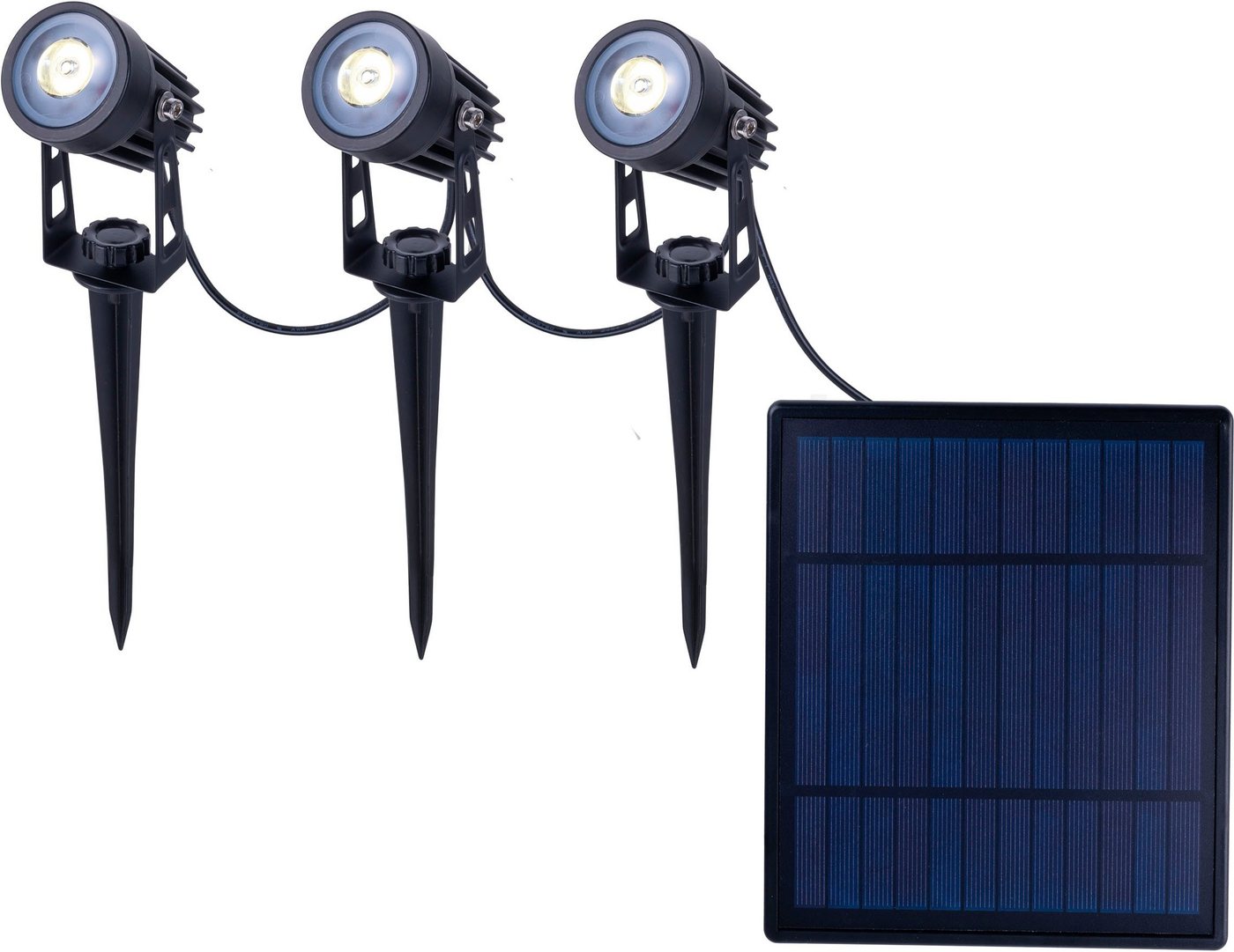 näve LED Solarleuchte Spoti, Memoryfunktion, Tageslichtsensor, LED fest integriert, Kaltweiß, 3er LED Solarspot mit Erdspieß inkl. Solarpanel Zuleitung 6m von näve