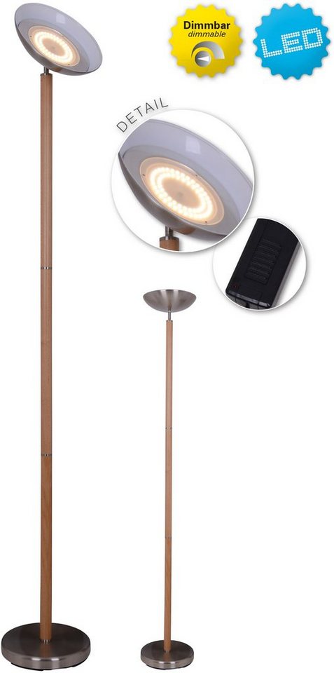 näve LED Stehlampe Matilda, Dimmfunktion, LED fest integriert, Warmweiß, Höhe 192cm Buchenholz Zuleitung schwarz mit Fußschalter dimmbar von näve