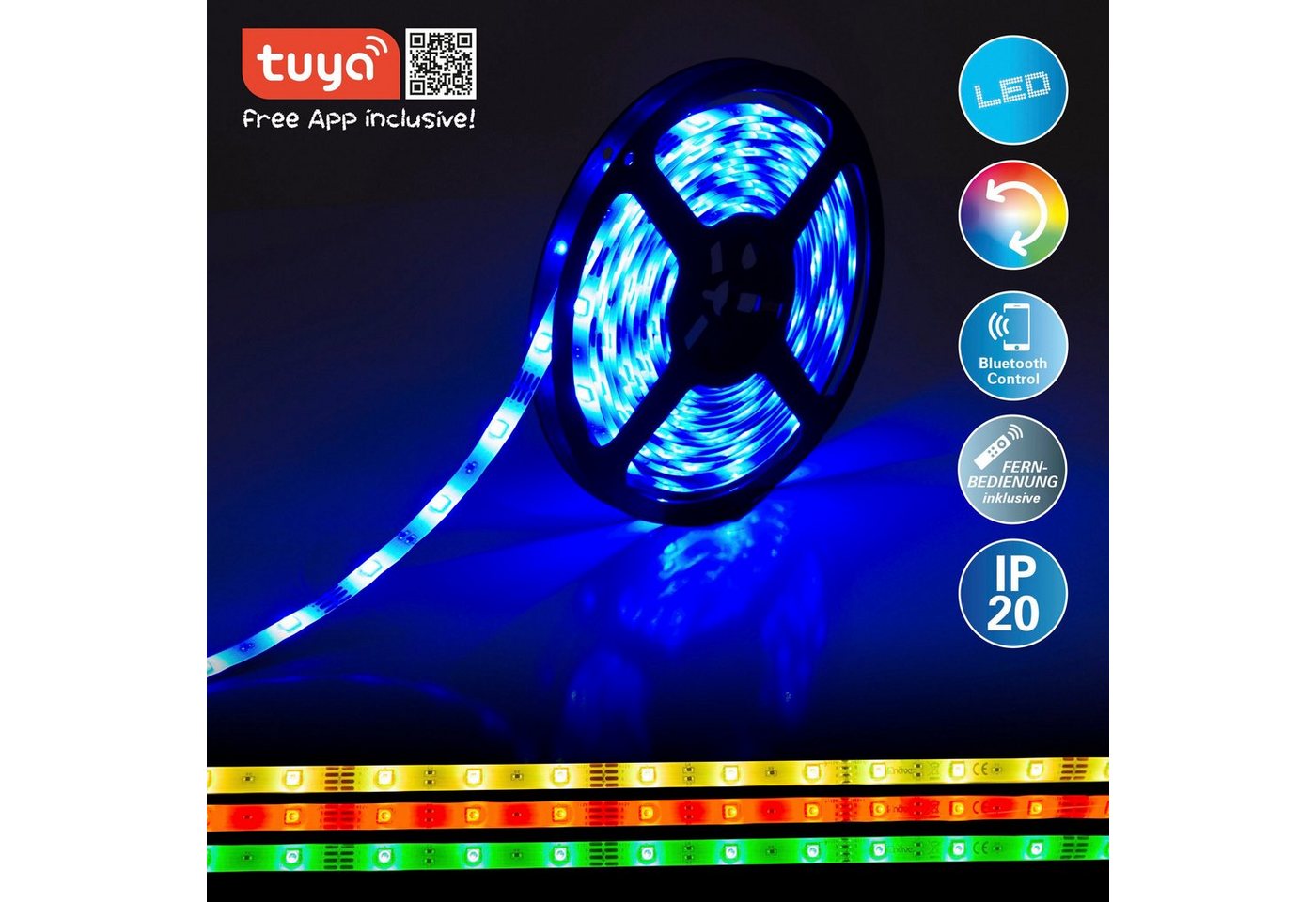 näve LED-Streifen Stripe, 1-flammig, LED Stripe RGB, Tuya, Bluetooth, 5m, Fernbedienung, IP20, Dimmbar,19W von näve