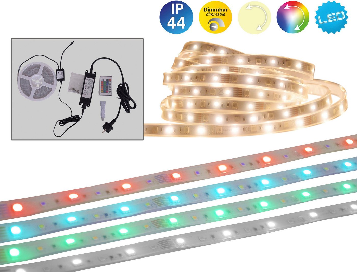 näve LED Stripe Outdoor, Farbwechsel, Dimmfunktion, Fernbedienung, Länge 1000cm, RGB, IP44 von näve