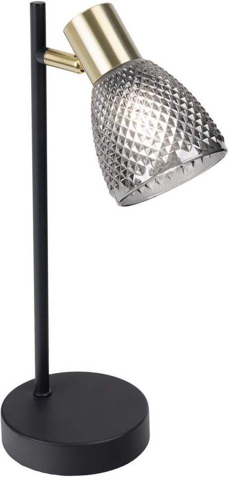 näve Tischleuchte Lindita, ohne Leuchtmittel, 1er Spot, Relief-Glasschirm smokey, Gestell messing matt, 1x E14 exkl. näve Tischleuchte Lindita, ohne Leuchtmittel, 1er Spot, Relief-Glasschirm smokey, Gestell messing matt, 1x E14 exkl. von näve