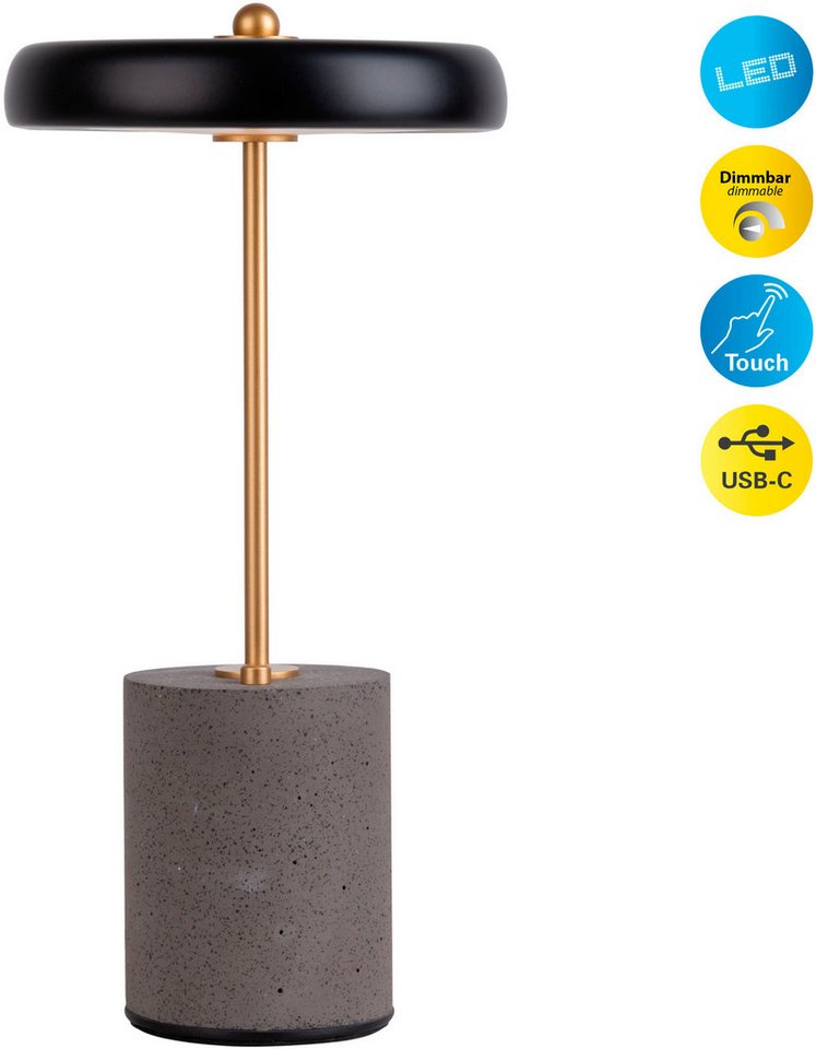 näve Tischleuchte "SETA" Tischlampe H: 30 cm, Ein-/Ausschalter, LED fest integriert, Warmweiß, Dimmbar per Berührungssensor von näve