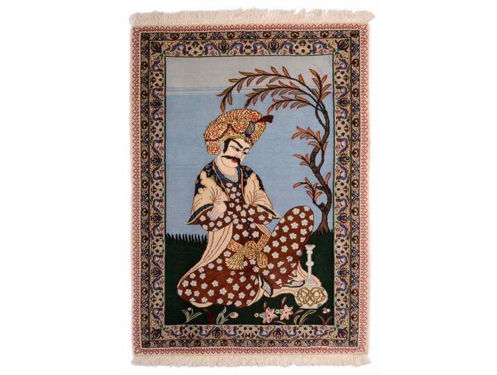 Isfahan Bild Seidenkette Teppich 72x100 Handgeknüpft Orientteppich Perserteppich Wolle von nain TRADING