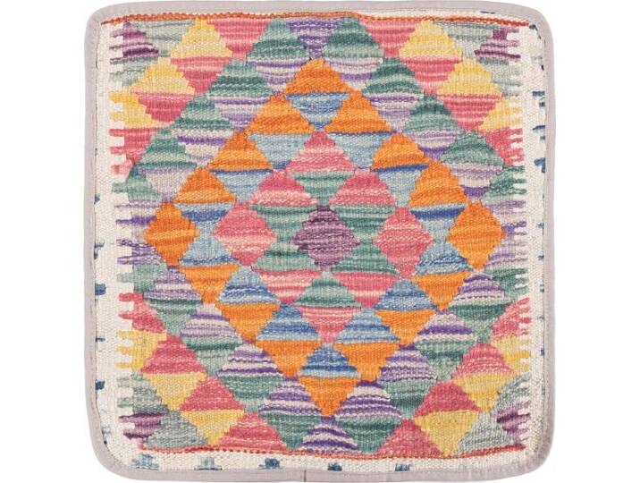 Kelim Afghan Kissenbezug Teppich 40x40 Handgeknüpft Orientteppich Quadratisch Wolle von nain TRADING