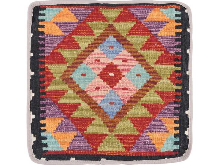 Kelim Afghan Kissenbezug Teppich 40x40 Handgeknüpft Orientteppich Quadratisch Wolle von nain TRADING