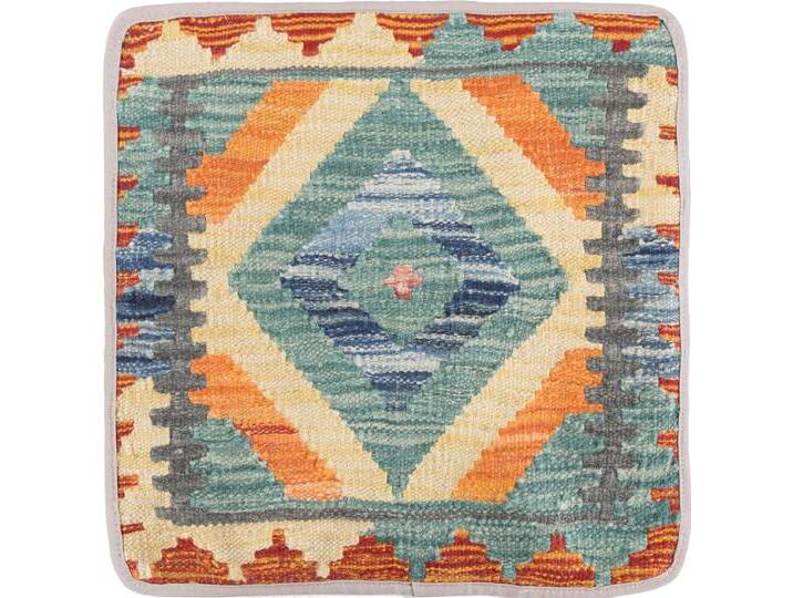 Kelim Afghan Kissenbezug Teppich 40x40 Handgeknüpft Orientteppich Quadratisch Wolle von nain TRADING