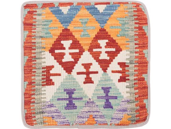 Kelim Afghan Kissenbezug Teppich 45x45 Handgeknüpft Orientteppich Quadratisch Wolle von nain TRADING