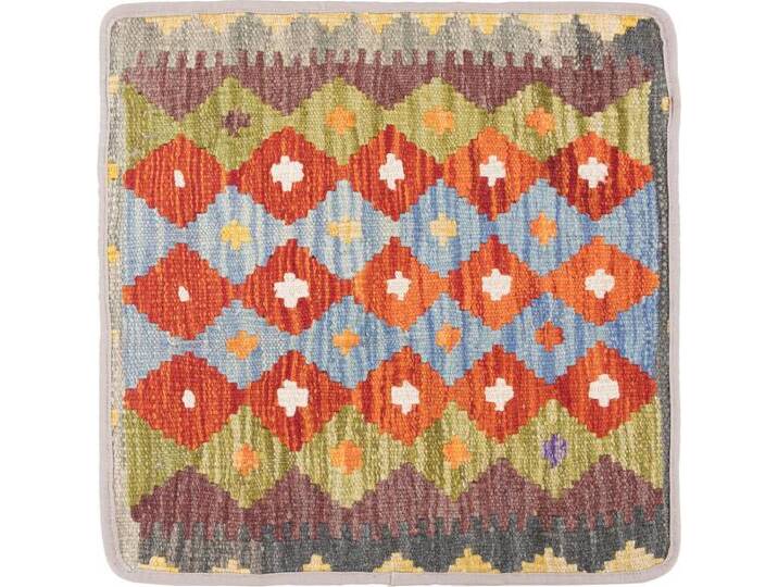Kelim Afghan Kissenbezug Teppich 45x45 Handgeknüpft Orientteppich Quadratisch Wolle von nain TRADING