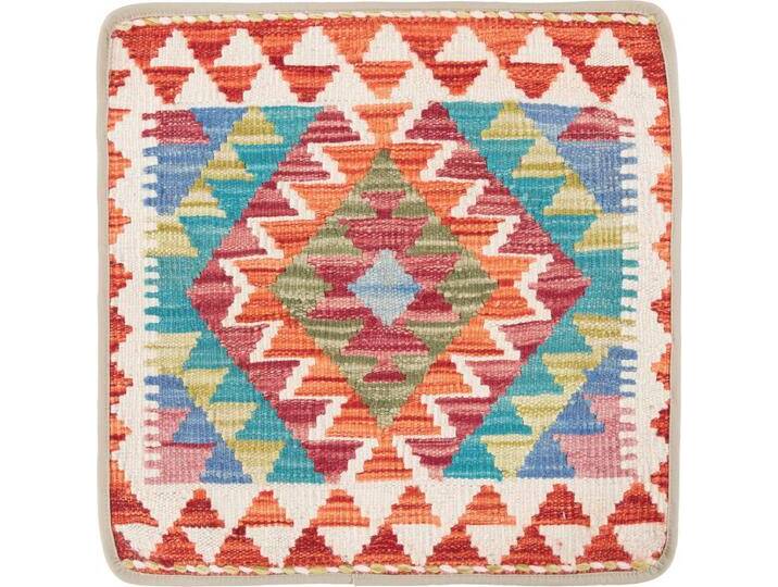 Kelim Afghan Kissenbezug Teppich 50x50 Handgeknüpft Orientteppich Quadratisch Wolle von nain TRADING