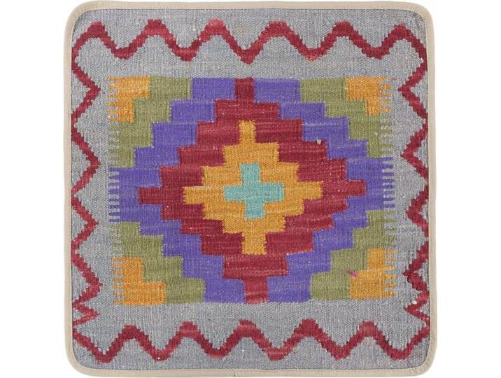 Kelim Afghan Kissenbezug Teppich 50x50 Handgeknüpft Orientteppich Quadratisch Wolle von nain TRADING