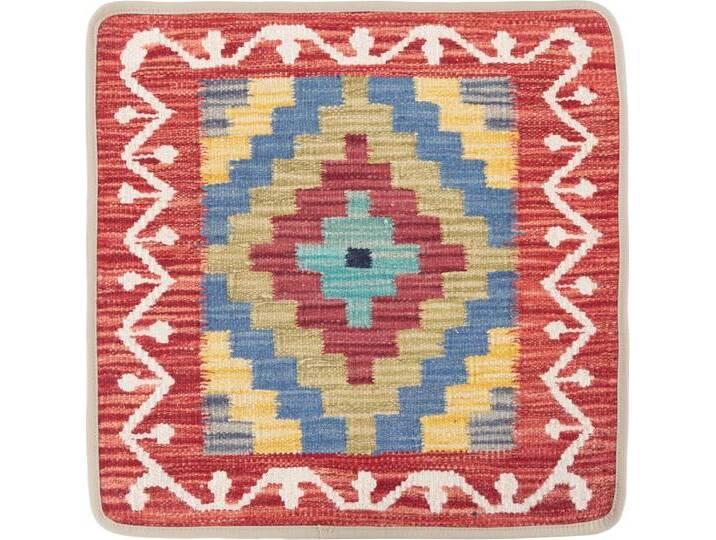 Kelim Afghan Kissenbezug Teppich 50x50 Handgeknüpft Orientteppich Quadratisch Wolle von nain TRADING