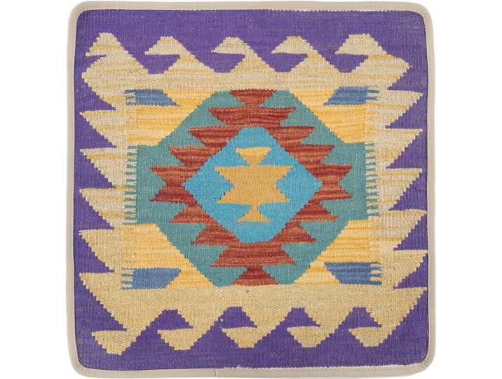 Kelim Afghan Kissenbezug Teppich 50x50 Handgeknüpft Orientteppich Quadratisch Wolle von nain TRADING