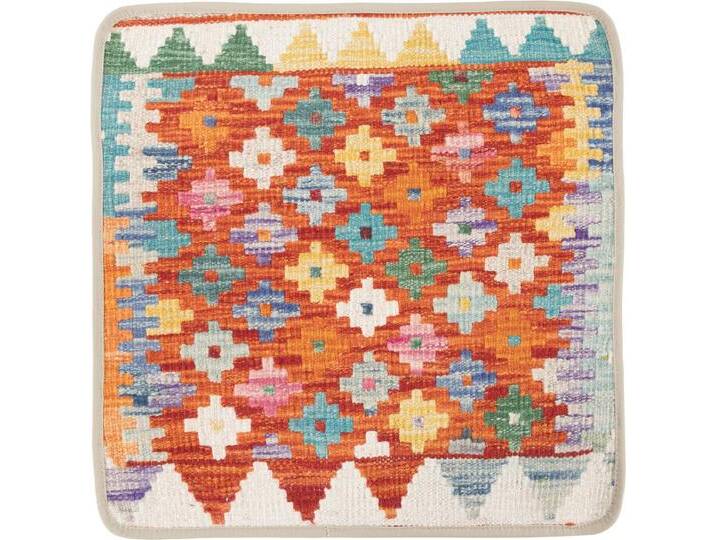 Kelim Afghan Kissenbezug Teppich 50x50 Handgeknüpft Orientteppich Quadratisch Wolle von nain TRADING