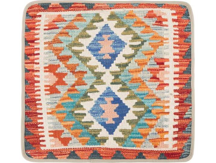 Kelim Afghan Kissenbezug Teppich 50x50 Handgeknüpft Orientteppich Quadratisch Wolle von nain TRADING