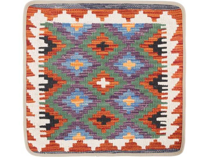 Kelim Afghan Kissenbezug Teppich 50x50 Handgeknüpft Orientteppich Quadratisch Wolle von nain TRADING