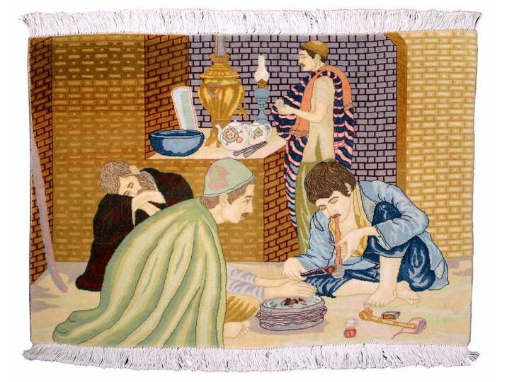 Täbriz Bild Teppich 100x71 Handgeknüpft Orientteppich Perserteppich Wolle von nain TRADING